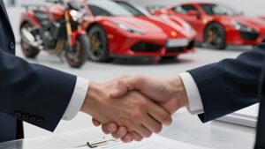 Рукопожатие при продаже готового автоцентра в Москве с ключами и документами для сделки